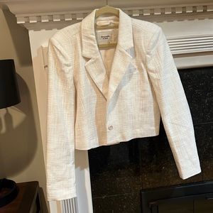 Cropped white tweed blazer